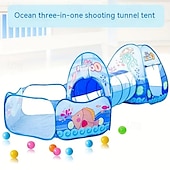 baratos Atividade ao Ar Livre-Tenda de playground três em um com tema oceânico, dobrável e portátil, adequada para uso interno.