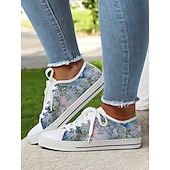 preiswerte Damen-Sneaker-Bunte, künstlerische Schnür-Sneaker für Damen – lässige Canvas-Schuhe mit lebendigem Muster für Frühling und Sommer