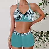 preiswerte Bikini-Sets-Damen Badeanzug Bikini Zweiteilig Monokini Freche Unterhose Bademode Gestrickt Urlaub Tropisch Farbblock Gestreift Stürzen Ärmellos Badeanzüge