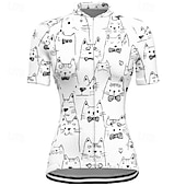 abordables Maillots de mujer-Mujer Maillot de Ciclismo Gato Manga Corta Bicicleta Camiseta Maillot con 3 bolsillos traseros MTB Bicicleta Montaña Secado rápido Diseño Anatómico Capilaridad Transpirable Deportes Negro Blanco
