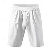 billiga Klassisk-Herr Shorts Linne Shorts Sommarshorts Beach Shorts Ficka Snörning Elastisk midja Slät Komfort Andningsfunktion Kort Semester Helgdag Strand Hawaiisk Boho Svart Vit