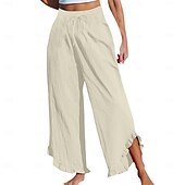 cheap Wide Leg &amp; High Waisted-Women&#039;s Chinos Comfort Ankle-Length High Waist Solid Colored Inelastic Casual Daily Apple Green Navy-blue claret Cuticolor Summer Spring Loose Fit