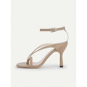 cheap Prom-Women&#039;s White Strappy Stiletto Sandals – Elegant Minimalist High Heel Shoes with Ankle Strap for Weddings, Prom, and Formal Events