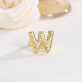 cheap Gifts-Personalized Letter Ring, Gift for Mom, 18K Gold Plated Adjustable Ring, Copper with Zircon, Open Band Initial Ring, Elegant and Stylish Jewelry for Women