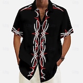 economico Geometrica-Per uomo Linea Maglietta informale Camicia con bottoni Manica corta Informale Casual Informale Estate Primavera Collo ripiegabile Abbottonare Nero
