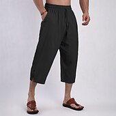 billiga Klassisk-Herr Capribyxor Shorts Linne Shorts Sommarshorts Beach Shorts Snörning Elastisk midja Slät Komfort Andningsfunktion Vadlängd Utomhus Dagligen Strand Mode Klassisk Stil Svart Rodnande Rosa