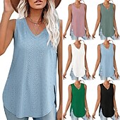 abordables Chemises et blouses-Femmes Chemisier Uni Moderne Occasionnel Sans manches Col en V Hauts Réguliers Quotidien Fête Sortir Asymétrique Vert herbe Noir Blanche Rose Claire Bleu Été