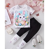 billiga Flickans 3D-djur-Påsk Flickor 3D Grafisk Kanin Pyjamasset T-shirts och byxor Pyjamasset Kortärmad 3D-tryck Sommar Vår Aktiv Grundläggande Barn 4 år + Rund hals Hem Dagligen Normal