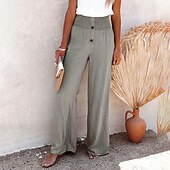 abordables Pantalón liso de lino y algodón-Mujer Pantalones de lino y algodón pantalones Casual Longitud total Cintura Media Plano Cintura elástica Confortable Al Aire Libre Deporte Calle Vino Azul marinero Gris Negro Verano Ajuste regular