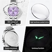 levne Quartz hodinky-olevs 3668 nové dámské quartzové náramkové hodinky stříbrný pevný ocelový řemínek vodoodpudivé svítící hodinky pro ženy jednoduchá móda dámské hodinky