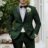 cheap Wedding Suits-Men&#039;s Wedding Party Suits Black Tie Tuxedos Fashion Summer Solid Colored Standard Fit 2 Piece Single Breasted One-button