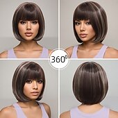 voordelige oudere pruik-Synthetische pruiken Kinky Recht Natuurlijk recht Asymmetrisch kapsel Strakke pony Machinegemaakt Pruik 30.5 cm A1 Synthetisch haar Dames Klassiek Aanbiddelijk Comfortabel Donker Grijs