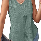 abordables Chemises et blouses-Femmes Chemisier Uni Moderne Occasionnel Sans manches Col en V Hauts Réguliers Quotidien Fête Sortir Asymétrique Vert herbe Noir Blanche Rose Claire Bleu Été