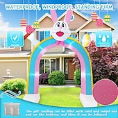 abordables Luces de paisaje-Conejito de Pascua inflable de 9.8 pies, cepillo de mano y huevo de Pascua inflable con arcoíris de luz, para interiores y exteriores, patio, jardín, césped, vacaciones familiares, ambiente de fiesta, luz decorativa