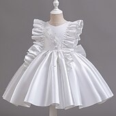 preiswerte Partykleider-Kleinkind Mädchen Partykleid Blumen Ärmellos Hochzeit Party Gerafft Reißverschluss Knotenbinde Niedlich Prinzessin Polyester Knielang Partykleid Sommer Frühling Herbst 4-7 Jahre Weiß Champagner