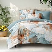 baratos 100% algodão-Capa de Edredom com Estampa de Mármore Conjunto Completo de Cama Cobre Leito de Edredom Macio e Leve com 2 Capa de Travesseiro para Verão Primavera