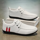billiga Herrsneakers-Vita sportiga snörskor för män med ventilerande mesh och rödrandiga accent, perfekta för fritidskläder och sportaktiviteter