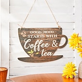 levne nástěnné sochy-dřevěná závěsná cedule na šálek kávy a čaje – lehká nástěnná dekorace, útulná vnitřní dřevěná cedule pro domácí, kavárnu, bar, obchod a restauraci