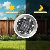 voordelige Buiten spots-8 stuks solar grondspot geometrische lamp, roestvrij staal warm licht/wit licht buitenlandschap lamp, 8led roterende schijflamp, tuinlandschap gazonverlichting lamp, staande lamp, grondlamp,