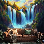 abordables paysage tapisserie-Tapisserie suspendue Paysage Forêt Chute d'eau Art mural Tapisserie grand décor mural Photographie arrière-plan Couverture Rideau Décoration maison Chambre Salon
