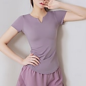 رخيصةأون تي شيرتات وبلوزات بدون أكمام للجري-نسائي تيشيرت للجري كم قصير تي شيرت فضفاض ملابس الرياضة V رقبة لون سادة سريع جاف ناعم متنفس تمرين نادي رياضي المشي الركض ملابس رياضية ألبسة رياضية أسود فاتح أخضر أزرق