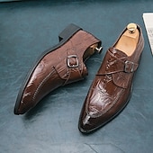baratos Formal-sapatos formais masculinos estilo monge em couro sintético com padrão de crocodilo brilhante, design elegante com fecho de fivela para eventos empresariais e formais
