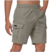 baratos Clássico-Homens Bermuda Cargo Calção Shorts de verão Com Cordão Cintura elástica Bolso multi Tecido Conforto Vestível Comprimento do joelho Ao ar livre Esporte Diário Moda Casual Preto Azul