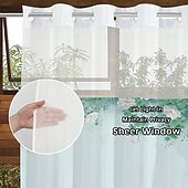 baratos Cortinas de Banho-Cortina de Chuveiro Texturizada em Malha de Waffle com Folhas com Forro Removível e Janela Transparente Repelente à Água em Poliéster Topo com Ilhós 120GSM Qualidade de Hotel Estilo Spa Divisão de