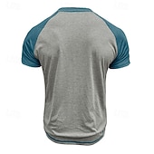 お買い得  メンズヘンリーTシャツ-男性用 ヘンリーシャツ ティートップ ベースボールTシャツ 半袖 カラーブロック ファッション デザイナー ラグランスリーブ ヘンリー バケーション ストリート お出かけ 夏 ダークグレー ブラック グレー ヘンリーTシャツ