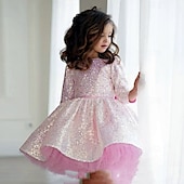 abordables Robes de fête-Enfants Fille Robe Robe de Soirée Couleur Unie manche longue Performance Paillettes Maille Princesse Doux Maille Mi-long Robe fourreau Robe en Tulle Été Printemps Automne Enfants Rose rouge