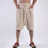 baratos Clássico-Homens Calças Capri Shorts de linho Shorts de verão Shorts de praia Bolsos Com Cordão Cintura elástica Tecido Conforto Respirável Comprimento da panturrilha Ioga Diário Feriado Moda Estilo Clássico