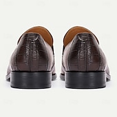 cheap Premium Leather Loafers-Men's Classic Brown Crocodile Pattern Leather Dress Shoes - Ideal for Business Meetings and Kentucky Derby