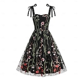 cheap Dresses-Retro Vintage 1950s Vintage Dress Dress Swing Dress Embroidered Floral Women&#039;s Carnival Masquerade Daily Wear Bachelorette Party Adults&#039; Dress Homecoming Dresses