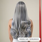 baratos Perucas Sintéticas sem Touca-Perucas sintéticas Ondulado Trama Curly Corte em Camadas Com Franjas Fabrico à Máquina Peruca 28 polegadas A1 Cabelo Sintético Mulheres Clássico Confortável Cores Gradiente Multi Cores