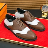 baratos Formal-Sapatos Oxford Brogue Masculinos Bicolor com Ponta Asa em Branco e Marrom, Sapatos Sociais Vintage em Couro Inspirados em Gatsby para Festas, Casamentos e Eventos Formais de Jazz na Década de 1920