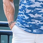 baratos Tops de ginásio-Homens Malha Íntima Colete camisa sem manga Sem Manga Crewneck Verão Côr Camuflagem Moda Clássico Confortável Zíper Rua Casual Esportes Azul Top Tee para Homens