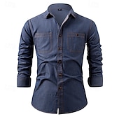 economico camicia da uomo con bottoni-Per uomo Camicia Camicia Estiva Camicia casual Camicia da Spiaggia Camicia con Bottoni Blu Grigio Azzurro Manica Lunga Semplice Bavero Vacanza Camicia hawaiana Bottonato Abbigliamento Misto Cotone