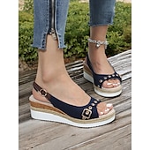 economico Infradito da Vacanza-sandali con zeppa peep toe da donna – eleganti tacchi espadrillas con plateau e cinturini con occhielli per abbigliamento casual estivo, vacanze al mare e feste all&#039;aperto