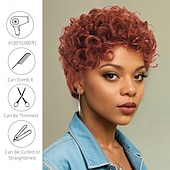 abordables Perruques de qualité supérieure-Perruque Synthétique Frisé Jerry Tissage bouclé Coupe Pixie Coupe Asymétrique Fabriqué à la Machine Perruque 10 pouces A1 Cheveux synthétiques Femmes Classique Dégradé de couleur Cheveux Mèches