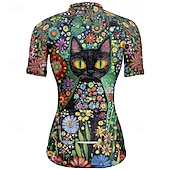 お買い得  ウィメンズジャージ-女性用 サイクリングジャージー 半袖 バイク Tシャツ ジャージー 3つのリアポケット付き マウンテンサイクリング 高通気性 速乾性 人間工学デザイン ウィッキング ブルー ミントグリーン ダークグリーン 猫 スポーツ 衣類