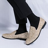 levne Pánské nazouváky a mokasíny-pánské plesové boty - zlaté třpytivé slip-on mokasíny pro okouzlující večerní nošení