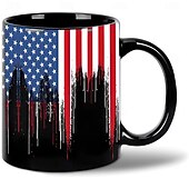 cheap Mugs &amp; Cups-Patriotic American Flag Mug Dripping USA Flag Design Black 11oz Coffee Cup Independence Day Veterans Military Gift for Men Women Dad Mom July 4th Christmas
