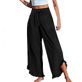 cheap Wide Leg &amp; High Waisted-Women&#039;s Chinos Comfort Ankle-Length High Waist Solid Colored Inelastic Casual Daily Apple Green Navy-blue claret Cuticolor Summer Spring Loose Fit