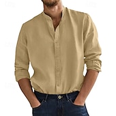 economico Classico-Per uomo Camicia Camicia con colletto alla coreana Camicia Estiva Abbigliamento da spiaggia Camicia casual Camicia con Bottoni Tinta unica Vacanza Crociera Nero Bianco Rosa Arancione Manica Lunga