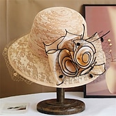 billiga Festhattar-Hattar polyester solhatt semester teparty hästkapplöpning cocktail elegant vintage solskydd med fjäder blommigt huvudbonad