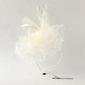 baratos Capacete de Casamento-Peça para Cabeça Tule Penas Casamento Festa de Noite Elegante Casamento Com Penas Capacete Chapéu