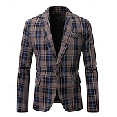 billiga Herrars klassiska kavajer-Herr Kavaj Företag Cocktailfest Bröllopsfest Mode Ledigt Vår Höst Polyester Rutig Knappar Ficka Bekväm Enkelknäppt Blazer Kaffe