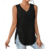 abordables Chemises et blouses-Femmes Chemisier Uni Moderne Occasionnel Sans manches Col en V Hauts Réguliers Quotidien Fête Sortir Asymétrique Vert herbe Noir Blanche Rose Claire Bleu Été
