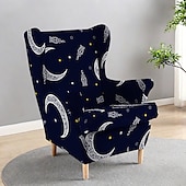 billiga Överdrag för öronlappsfåtöljer-wingback stolsöverdrag, blomrandigt geometriskt tryckt polyesteröverdrag, töjbart och avtagbart, perfekt för att skydda och återuppliva dina möbler