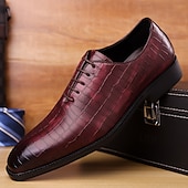 abordables Officiel-Richelieus à lacets en cuir cognac motif crocodile pour homme : chaussures sophistiquées pour professionnels